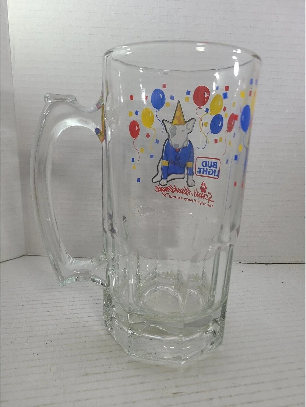 Bud Light Spuds MacKenzie Vintage 1987 Glass Beer Mug The Original Party Animal